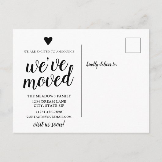 引っ越しましたアドレスの新しい変更かわいいスクリプト 案内ポストカード (裏面)