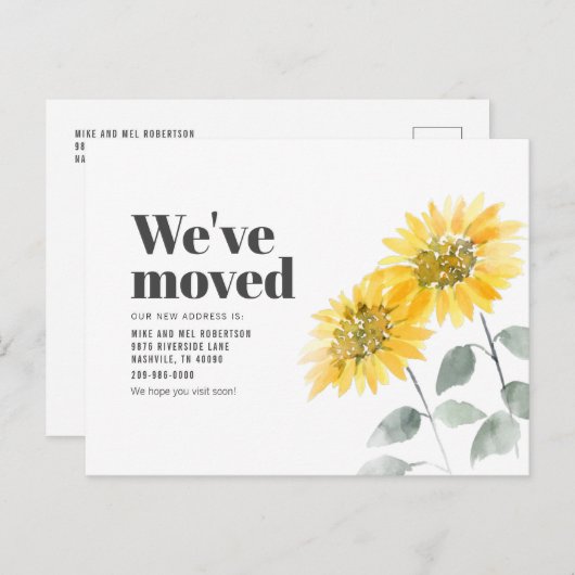 引っ越しましたアドレスひまわり移動 案内ポストカード (正面/裏面)