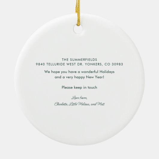 引っ越しましたアドレス写真コラージュのクリスマス移動 セラミックオーナメント (裏面)