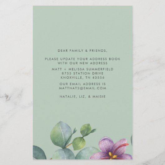 引っ越しましたアドレスeucalyptusパープルグリーン移動 便箋 (裏面)