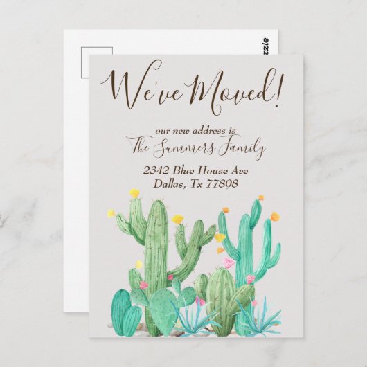 引っ越しましたアナウンスサボサザートカッティ ポストカード (正面/裏面)