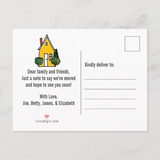 引っ越しましたイエロームービングトラック新住所 案内ポストカード (裏面)