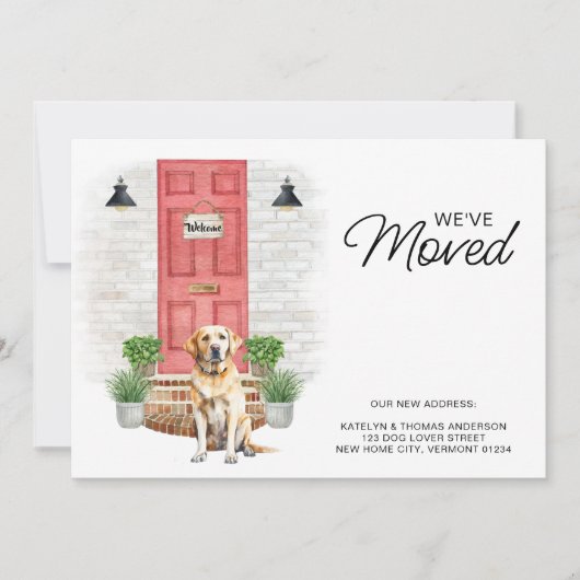 引っ越しましたイエローラブラドールレッドドアドッグ移動 案内状 (正面)