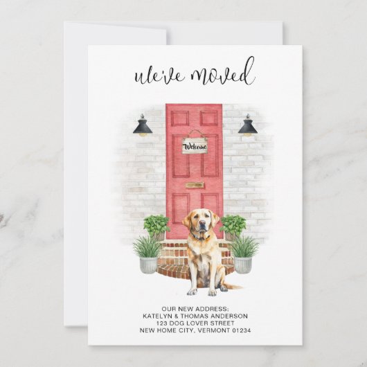 引っ越しましたイエローラブラドールレッドドアドッグ移動 案内状 (正面)