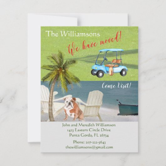 引っ越しましたイングリッシュブルドッグ海ビーチ移動 案内状 (正面)