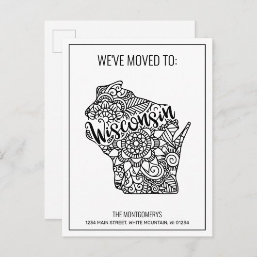 引っ越しましたウィスコンシン州フローラ曼荼羅 案内ポストカード (正面/裏面)