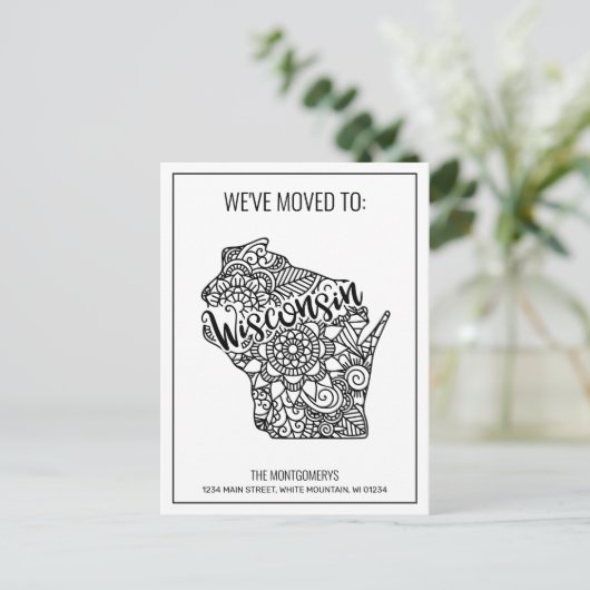 引っ越しましたウィスコンシン州フローラ曼荼羅 案内ポストカード (スタンド正面)