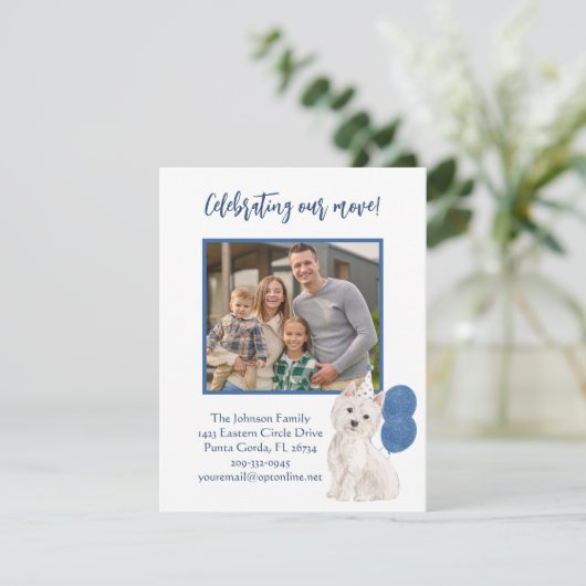 引っ越しましたウェスティーファミリーフォトバジェット 案内状 (スタンド正面)