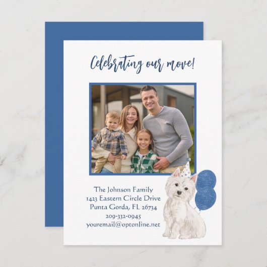 引っ越しましたウェスティーファミリーフォトバジェット 案内状 (正面/裏面)