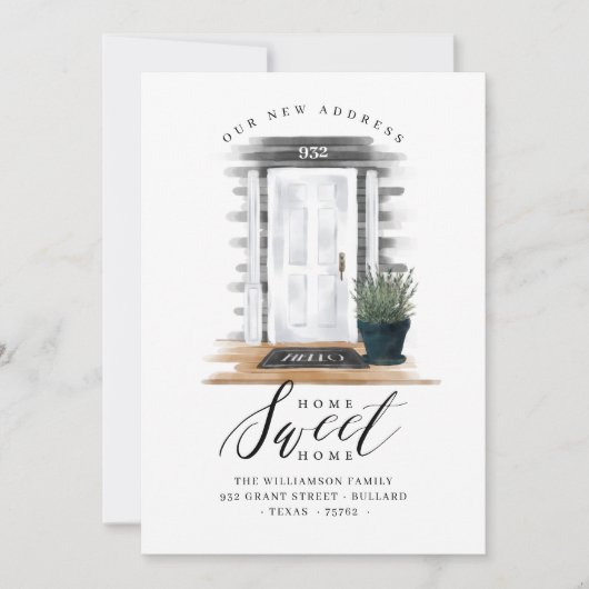 引っ越しましたウォーターカラーハンプトンズホワイトフロントドア 案内状 (正面)