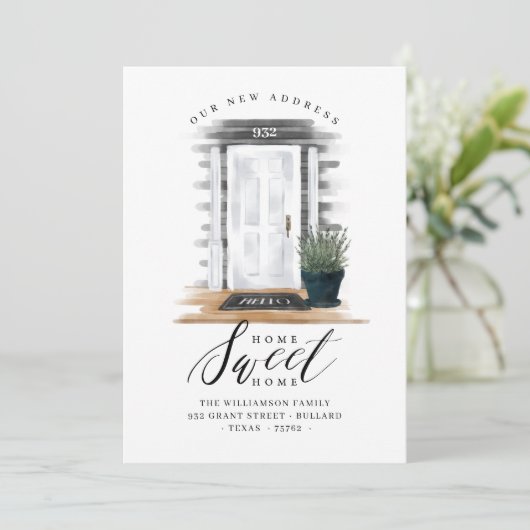 引っ越しましたウォーターカラーハンプトンズホワイトフロントドア 案内状 (スタンド正面)