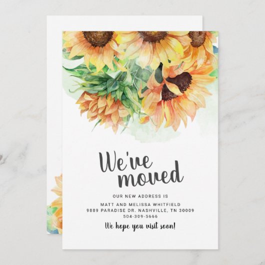 引っ越しましたウォーターコーラーヒマワリ移動 案内状 (正面/裏面)