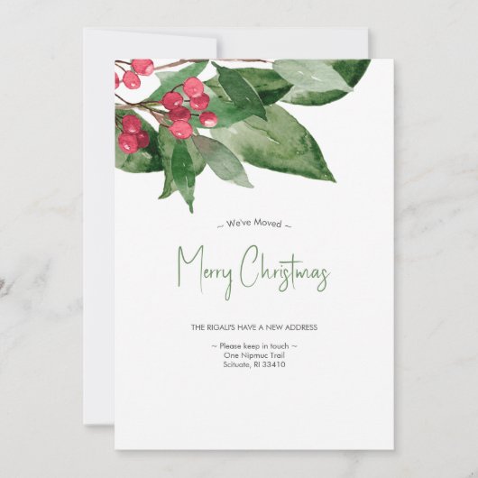 引っ越しましたエレガントウォーターカラークリスマスホリデイC シーズンカード (正面)