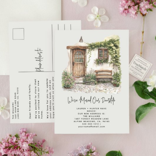 引っ越しましたエレガントウォーターカラーグリーナリーニューハウス 案内ポストカード