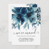 引っ越しましたエレガントフローラネイビーブルーバラ移動 案内ポストカード (正面/裏面)