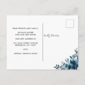 引っ越しましたエレガントフローラネイビーブルーバラ移動 案内ポストカード (裏面)