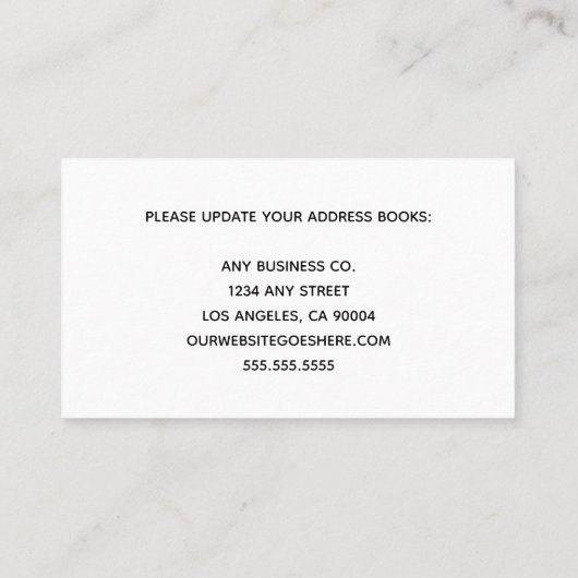 引っ越しましたオフィスかわいいブルーデスク 名刺 (裏面)