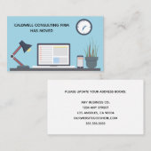 引っ越しましたオフィスかわいいブルーデスク 名刺 (正面/裏面)