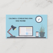 引っ越しましたオフィスかわいいブルーデスク 名刺 (正面)