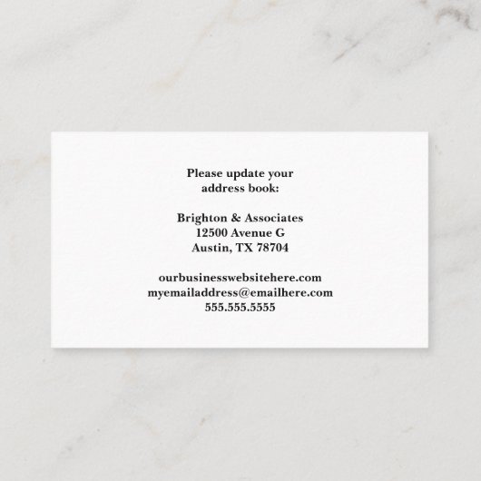 引っ越しましたオフィス白黒移動 名刺 (裏面)