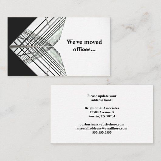 引っ越しましたオフィス白黒移動 名刺 (正面/裏面)