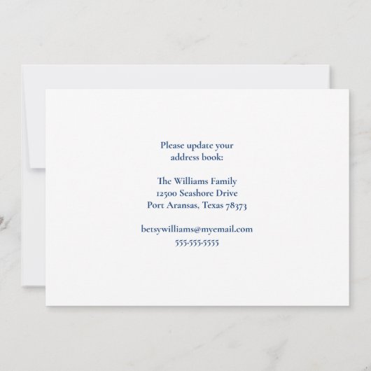 引っ越しましたカスタムテキサス州ビーチシティファミリームービング 案内状 (裏面)