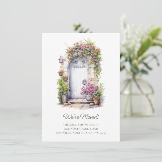 引っ越しましたカスタムフロントドアフローライラストレーション 案内状 (スタンド正面)