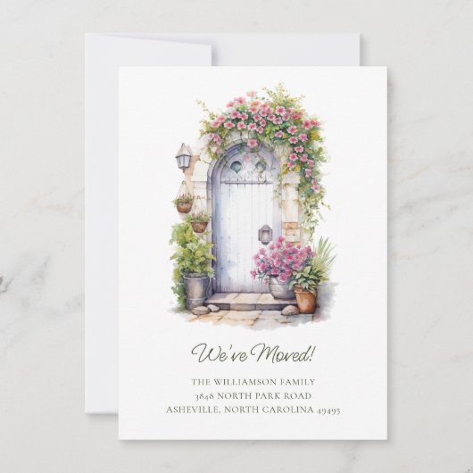 引っ越しましたカスタムフロントドアフローライラストレーション 案内状 (正面)