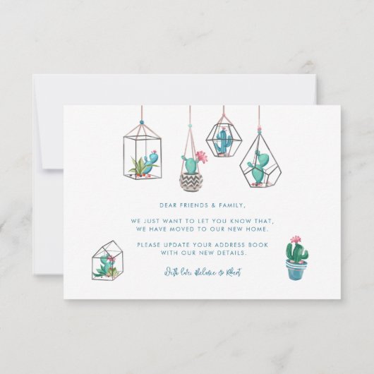 引っ越しましたカップルの動く発表 ノートカード (裏面)