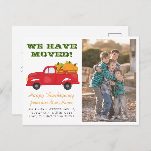 引っ越しましたカボチャートラック写真ホリデームービング 案内ポストカード (正面/裏面)
