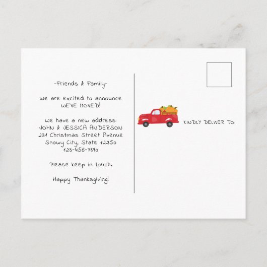 引っ越しましたカボチャートラック写真ホリデームービング 案内ポストカード (裏面)
