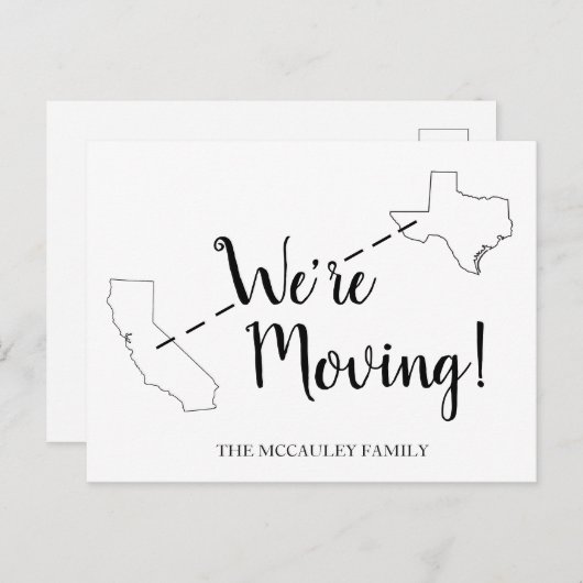 引っ越しましたカリフォルニアテキサス州移動発表 ポストカード (正面/裏面)