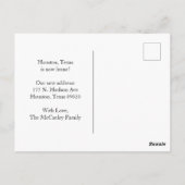 引っ越しましたカリフォルニアテキサス州移動発表 ポストカード (裏面)