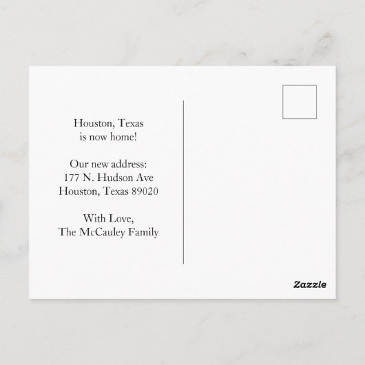 引っ越しましたカリフォルニアテキサス州移動発表 ポストカード (裏面)