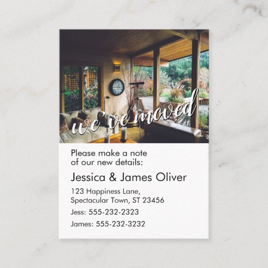 引っ越しましたカード(ホームインテリア写真あり) 名刺 (正面)