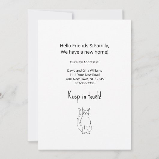 引っ越しましたキュートキャットニューホーム白黒 案内状 (裏面)