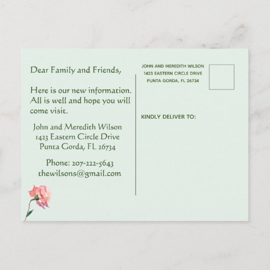 引っ越しましたクラシックエレガントフローラ移動 案内ポストカード (裏面)