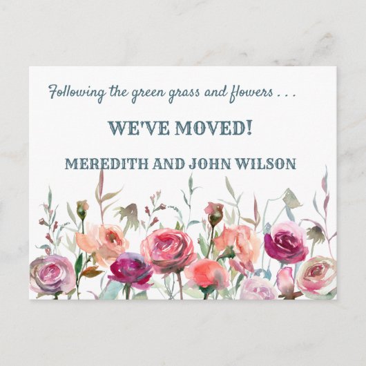 引っ越しましたクラシックエレガントフローラ移動 案内ポストカード (正面)