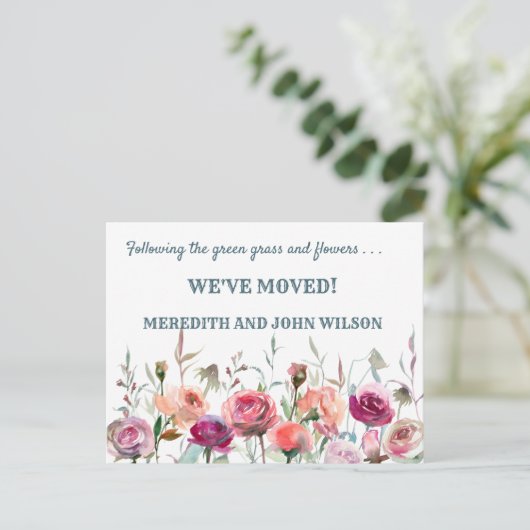 引っ越しましたクラシックエレガントフローラ移動 案内ポストカード (スタンド正面)
