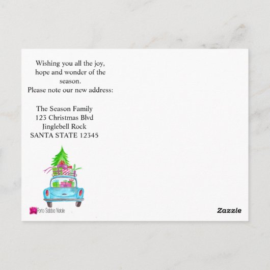 引っ越しましたクラシッククリスマスカー ポストカード (裏面)