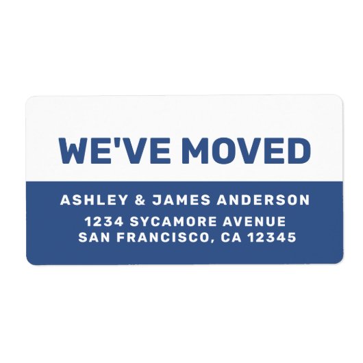 引っ越しましたクラシックブルーホワイト新しいアドレス ラベル (正面)