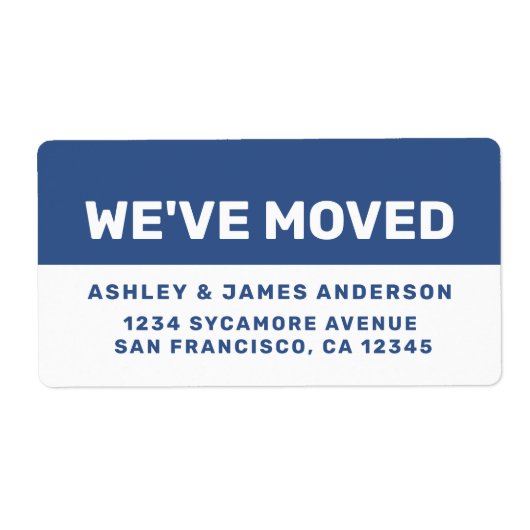 引っ越しましたクラシックブルーホワイト新しいアドレス ラベル (正面)