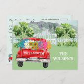 引っ越しましたクラシック魅力的フローラレッドトラック移動 案内ポストカード (正面/裏面)