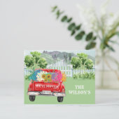 引っ越しましたクラシック魅力的フローラレッドトラック移動 案内ポストカード (スタンド正面)