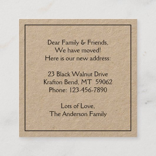 引っ越しましたクラフト新しいアドレス変更エンクロージャ スクエア名刺 (裏面)