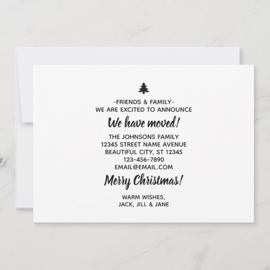 引っ越しましたクリスマスツリーは新しいホームムービングを持っている 案内状 (裏面)