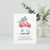 引っ越しましたクリスマスツリーレッドカーホリデームービング 案内ポストカード (スタンド正面)