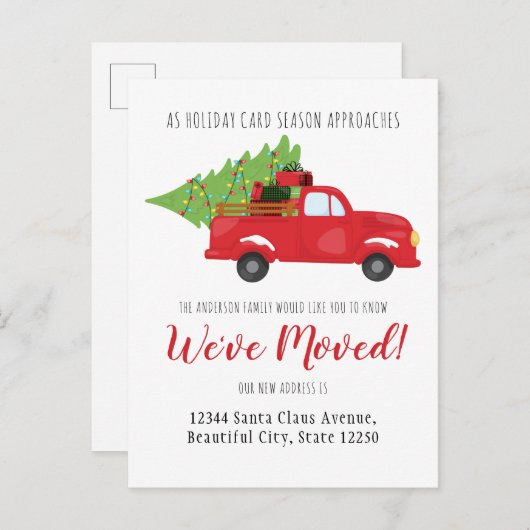 引っ越しましたクリスマストラックギフトホリデームービング 案内ポストカード (正面/裏面)