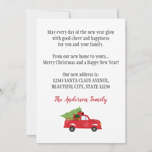 引っ越しましたクリスマストラックツリーホリデームービング 案内状 (裏面)