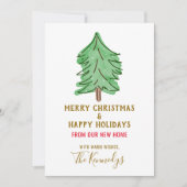 引っ越しましたクリスマスパインツリーフォトホリデーカード 案内状 (正面)